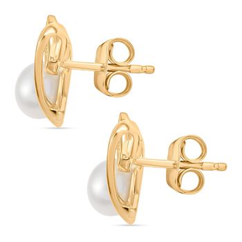 S&uuml;&szlig;wasser Perle (6-6.5 mm), Wei&szlig;e Zirkon Ohrringe, Messing