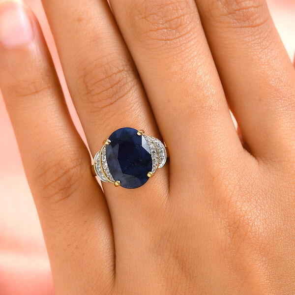 Verbreitet blauer Saphir und Zirkon Ring 925 Silber vergoldet  ca. 7,35 ct image number 3