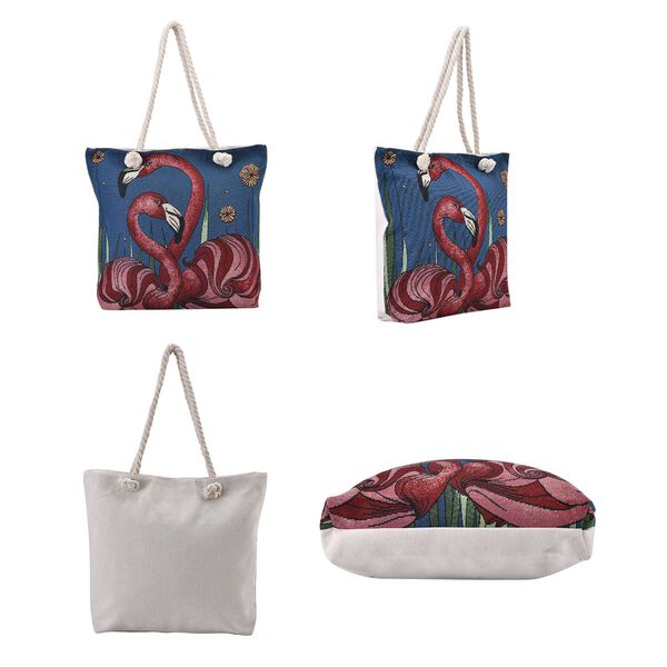 Jacquard gewebte Jute-Tasche mit Flamingo Design, 42x34 cm image number 4