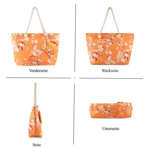 Leopardenmuster Shopper Set 2-teilig Gro&szlig;e Tragetasche 56 x 36 x 16 cm mit Rei&szlig;verschluss Etui 15 x 12 cm, Orange image number 4