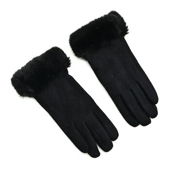 Kaschmir-Handschuhe mit Kunstfellbesatz und Touchscreen-Funktion, One Size, Schwarz