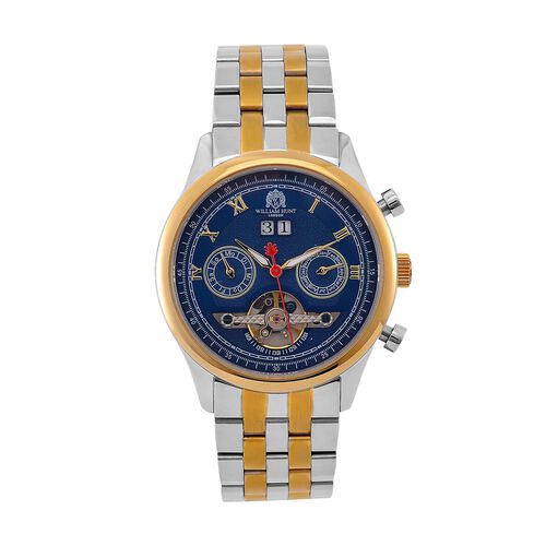WILLIAM HUNT zweifarbige, wasserdichte Uhr mit Automatikwerk und blauem Zifferblatt, 20cm image number 0