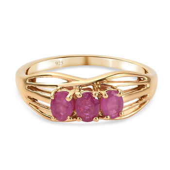 Afrikanischer Rubin 3-Stein-Ring, (Fissure gef&uuml;llt), 925 Silber vergoldet (Gr&ouml;&szlig;e 16.00) ca. 0,77 ct