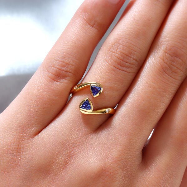 Tansanit und Zirkon Bypass Ring 925 Silber vergoldet  ca. 0,62 ct image number 3