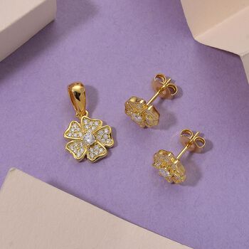 Moissanit Schmuckset, 925 Silber vergoldet - 0,58 ct.