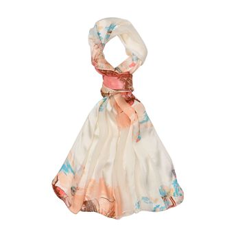 LA MAREY 100% Maulbeerseiden Schal, Apricot und wei&szlig;