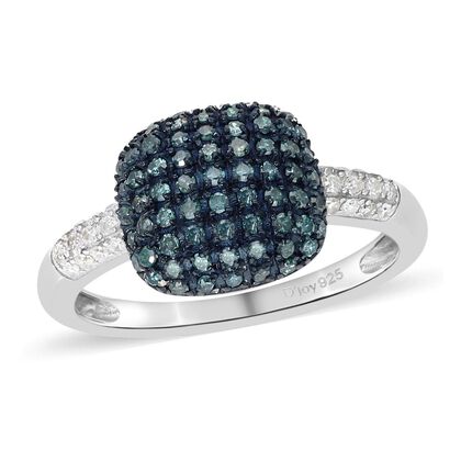 Blauer Diamant-Ring, 925 Silber platiniert (Gr&ouml;&szlig;e 20.00) ca. 0,50 ct