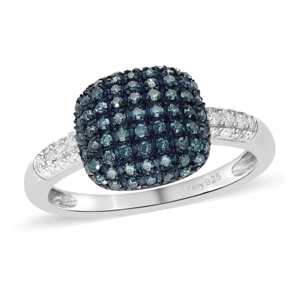 Blauer Diamant-Ring, 925 Silber platiniert  ca. 0,50 ct