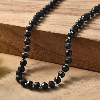 AA Schwarzer Spinell Halskette ca. 45 cm+ 5 cm Extender, 925 Silber rhodiniert ca. 80,00 ct.