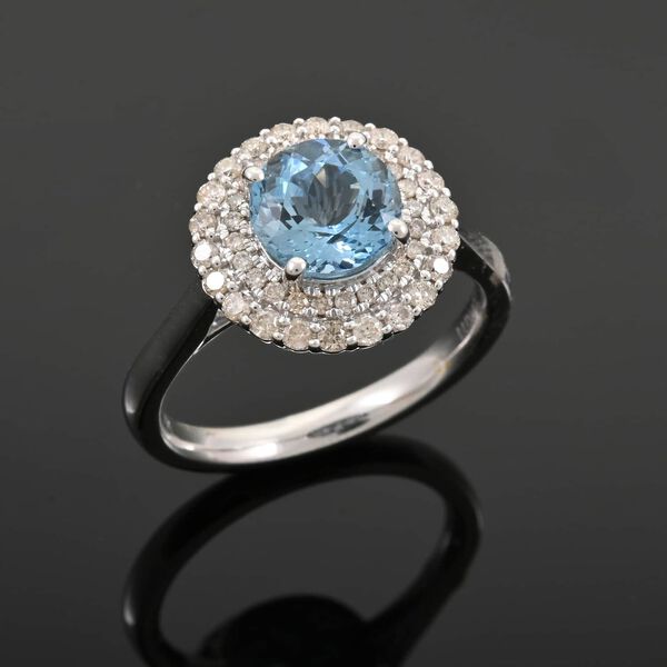 LUXORO zertifiziert und gepr&uuml;ft AAA Santamaria Aquamarin und Diamant Ring in 417 Wei&szlig;gold - 1,69 ct. image number 1