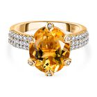 AA Citrin, Weißer Zirkon Ring, 925 Silber vergoldet (Größe 16.00) ca. 4.92 ct