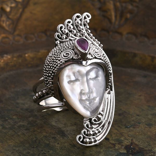 Royal Bali - Perlmutt, Ilakaka Rosa Saphir (Fissure gefüllt) Ring 925 Silber (Größe 17.00) image number 1