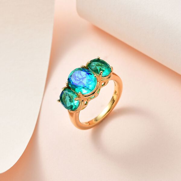 Pfau Quartz Triplette Ring, 925 Silber Gelbgold Vermeil, (Größe 21.00) ca. 5.60 ct image number 2