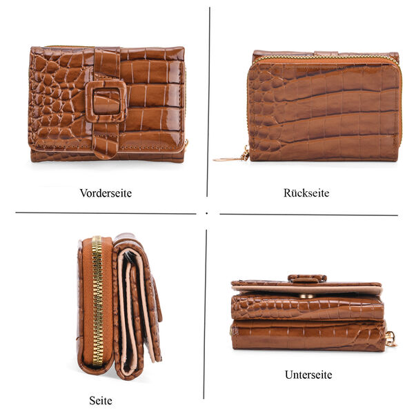 Stilvolle Geldbörse mit Krokodilprägung und RFID-Schutz, 11×8cm, Braun image number 3