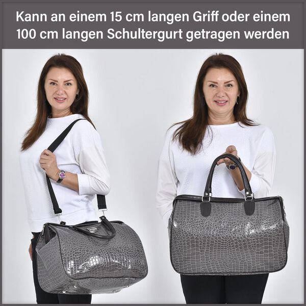 Weekender Reisetasche, 45x33x22cm, Krokodilmuster, Grau image number 10