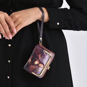 2-in-1-Geldbörse mit Mona-Lisa-Motiv, 11x5x8 cm, Braun