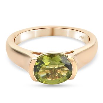 Nat&uuml;rlicher Peridot Solit&auml;r-Ring, 925 Silber vergoldet (Gr&ouml;&szlig;e 16.00) ca. 1,52 ct