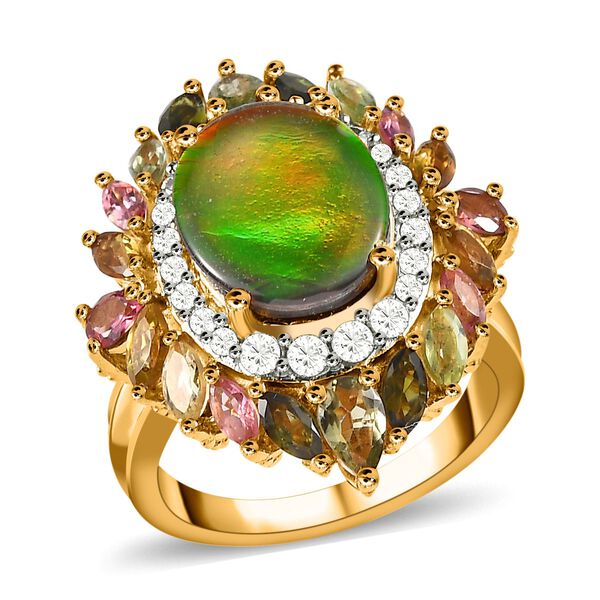 Kanadischer Ammolit, mehrfarbiger Turmalin Ring, 925 Silber Gelbgold Vermeil, (Gr&ouml;&szlig;e 19.00) ca. 6.61 ct image number 4
