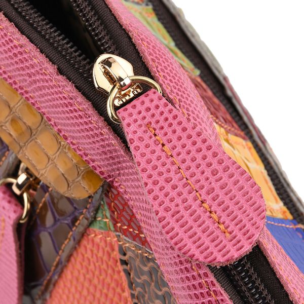 CHAOS BY ELSIE Leder Crossbody Tasche mit RFID Schutz und Rei&szlig;verschlussf&auml;chern 19 x 11 x 20 cm Multicolor Rautenmuster image number 6