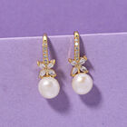 Weiße Süßwasser Perle, Weißer Zirkonia Ohrringe Nickelfreies Messing Standard 4.00 ct image number 1