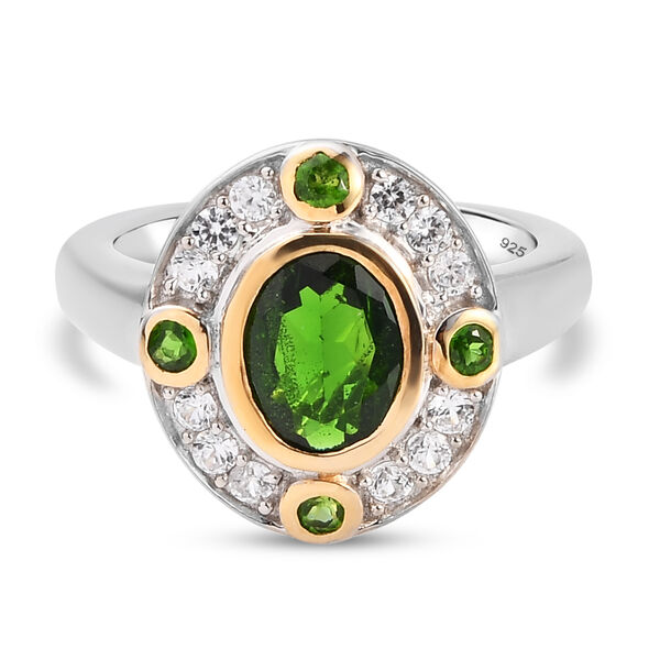 Nat&uuml;rlicher Chromdiopsid und Zirkon Ring 925 Silber Bicolor  ca. 1,76 ct