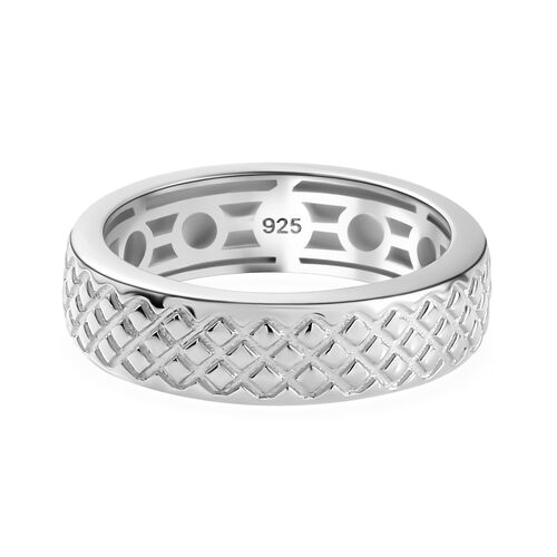 Handgearbeiteter Bandring mit Diamantschliff-Muster, 925 Silber image number 0