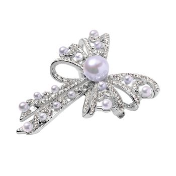 Kunststoff Perle, Wei&szlig;er Kristall Brosche
