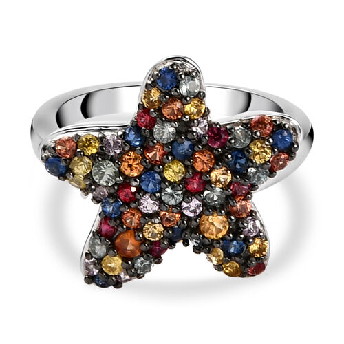 Mehrfarbiger Saphir-Ring, 925 Silber platiniert  ca. 1,38 ct image number 0