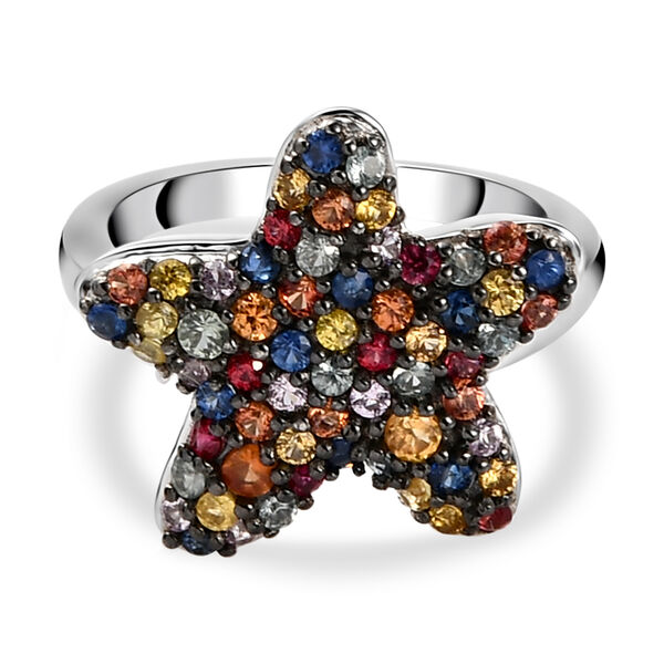 Mehrfarbiger Saphir-Ring, 925 Silber platiniert  ca. 1,38 ct