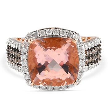 AAA Marropino Morganit und nat&uuml;rlicher Champagner Diamant-Ring, 585 Ros&eacute;gold (Gr&ouml;&szlig;e 17.00) ca. 8.31 ct