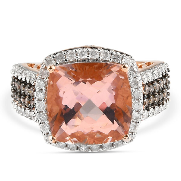 AAA Marropino Morganit und nat&uuml;rlicher Champagner Diamant-Ring, 585 Ros&eacute;gold  ca. 8,31 ct