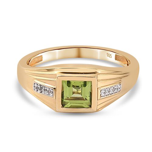 Peridot und Zirkon Herren Ring 925 Silber 585 Vergoldet image number 0