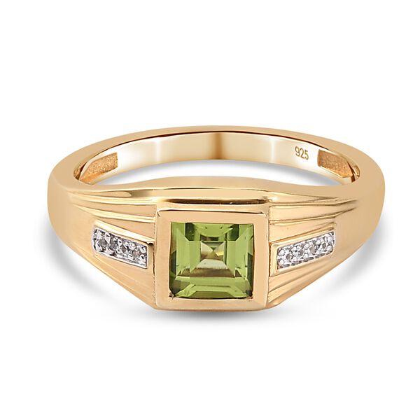 Peridot und Zirkon Herren Ring 925 Silber 585 Vergoldet