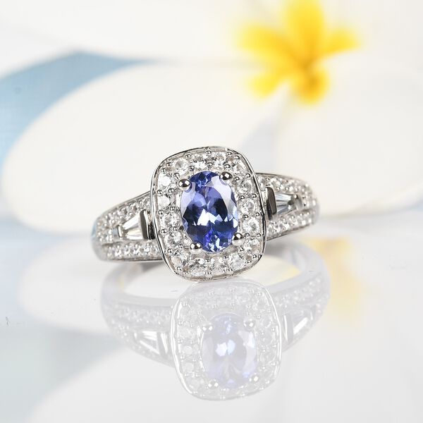 Tansanit Ring 925 Silber Platin-Überzug image number 2