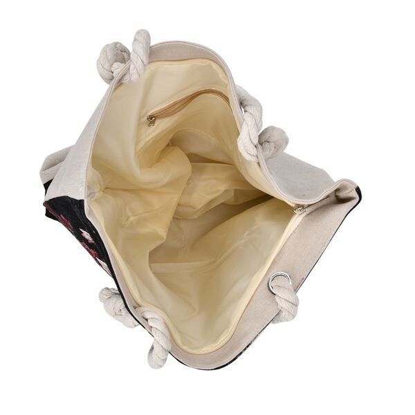 Gewebte Jutetasche mit buntem Blumenmuster, Maße: 42x34xx37cm, Schwarz image number 5