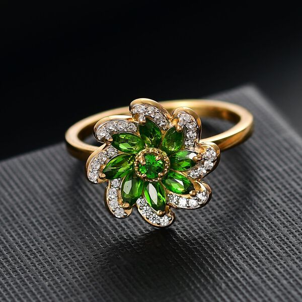 Nat&uuml;rlicher Chromdiopsid Ring 925 Silber vergoldet (Gr&ouml;&szlig;e 19.00) ca. 1,07 ct image number 2