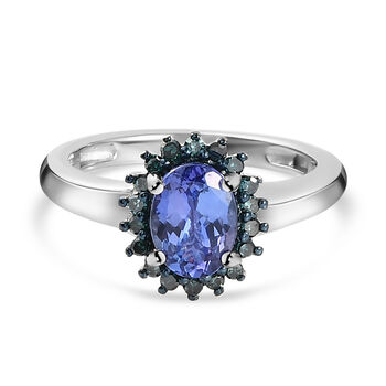 AA Tansanit und blauer Diamant-Ring, 925 Silber platiniert (Gr&ouml;&szlig;e 16.00) ca. 1.19 ct