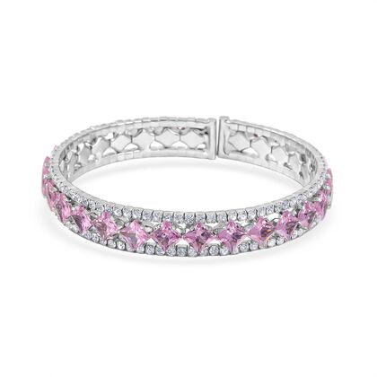 Rosa Zirkonia, Wei&szlig;er Zirkonia Armreif, Flexibles (ca. 18-19 cm), Nickelfreies Messing