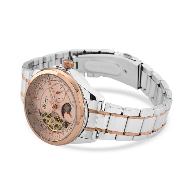 GENOA TIME V2 - Automatik-Armbanduhr, Mechanisches Uhrwerk, Edelstahlarmband, bicolor, Roséfarbenes Zifferblatt image number 6