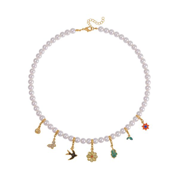 Wei&szlig;e Muschelkernperle Halskette ca. 50 cm Legierung Standard gelb vergoldet