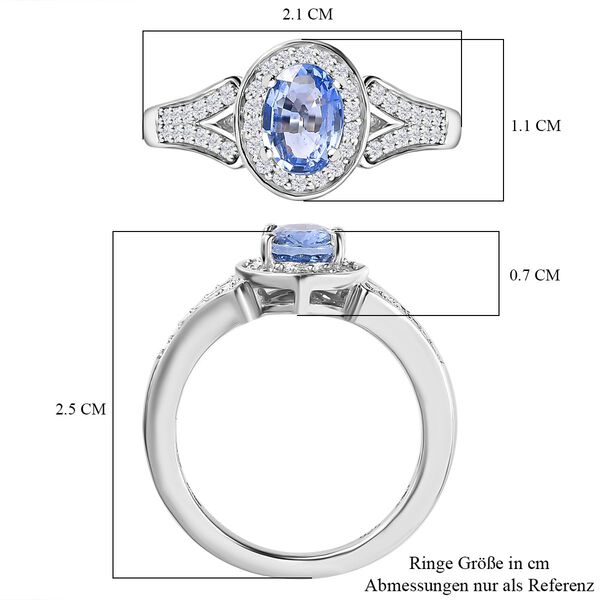 Blauer Ceylon-Saphir, Weißer Zirkon Ring, 925 Silber platiniert (Größe 18.00) ca. 1.42 ct image number 7