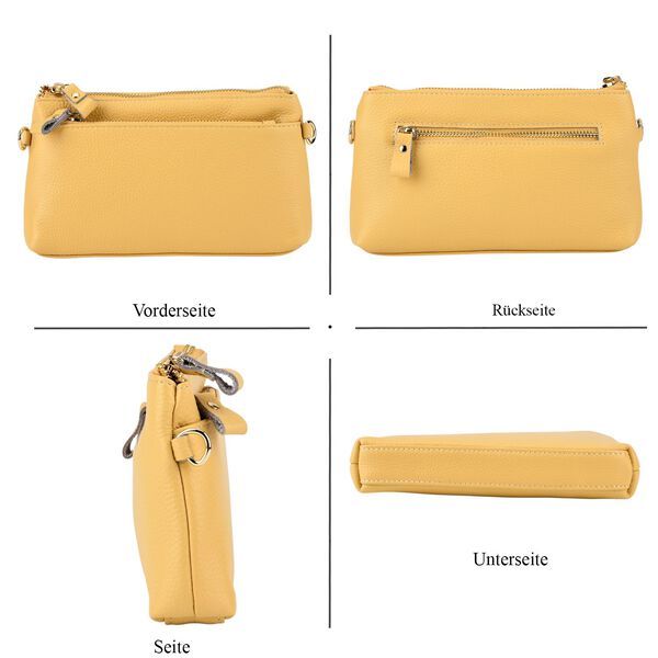 Leder Crossbody Tasche mit mehreren Rei&szlig;verschlussf&auml;chern und verstellbarem Schulterriemen 21.5 x 4 x 13 cm Gelb image number 4