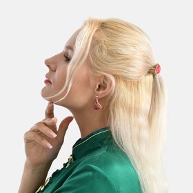 LA MAREY 2er-Set Brokat Seiden-Haarnadel und Ohrringe mit Geschenkbox, Rot