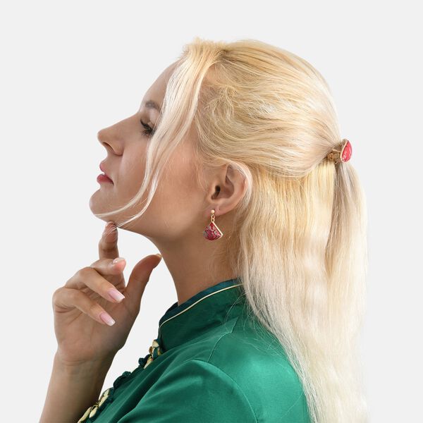 LA MAREY 2er-Set Brokat Seiden-Haarnadel und Ohrringe mit Geschenkbox, Rot image number 2