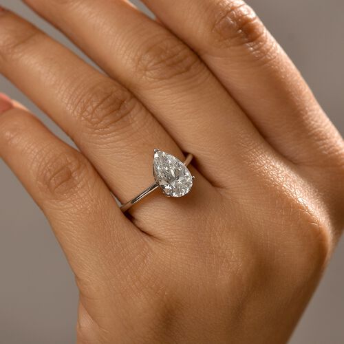 LUXURIANT DIAMOND- SGL zertifizierter VS-EF Labor Tropfenschliff Diamant Ring in 950 Platin - 2 ct. image number 4