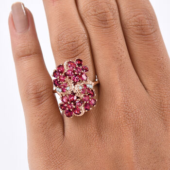 D'Joy nat&uuml;rlicher Rhodolith Granat und Zirkon Ring - 5,17 ct.