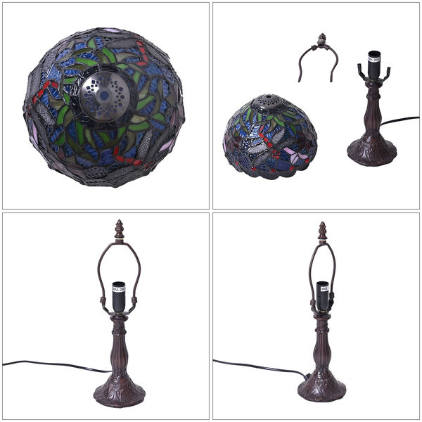 Art-Decor Lampe im Tiffany-Stil mit Buntglas und Aluminium, Handarbeit, E14 Fassung - 25W, 36 cm, blaue Libelle image number 8