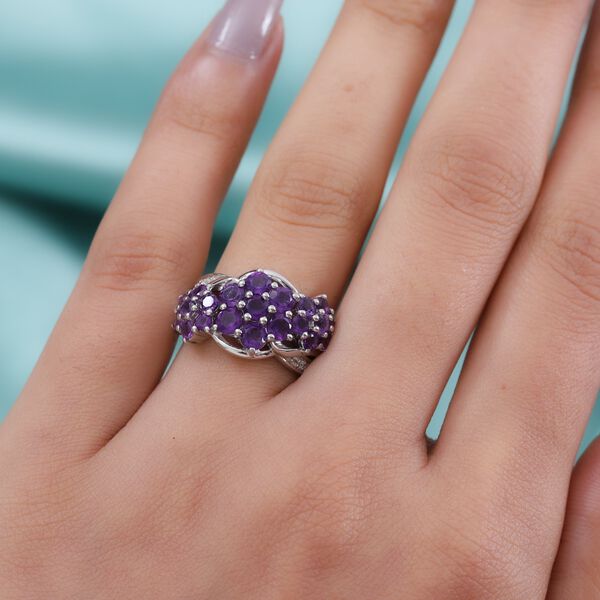Lusaka Amethyst und Zirkon Ring 925 Silber Platin-Überzug image number 3