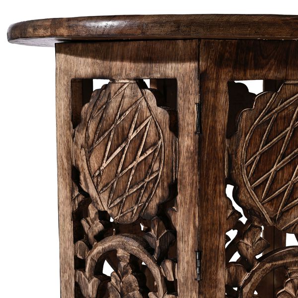 NAKKASHI Handgeschnitzter Couchtisch aus Mangoholz, 68x68x51cm, Braun image number 10