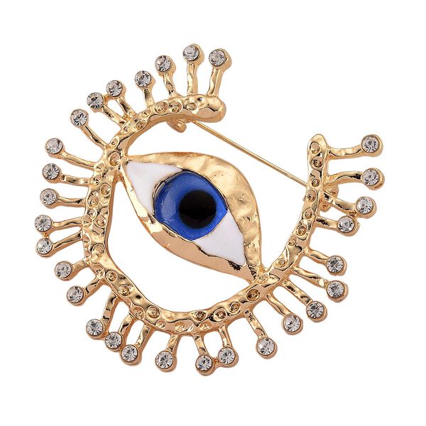 Glas, Wei&szlig;er Kristall Brosche emailliert, Goldfarben image number 4